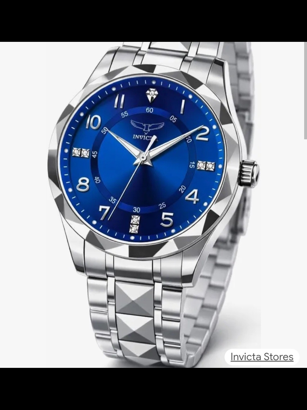 Invicta Silver Stainless Steel Watch with Blue Dial